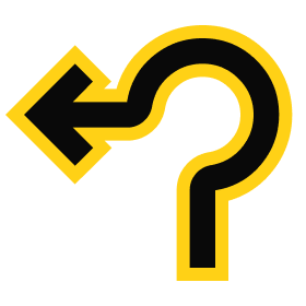 Icon of a leftward curved arrow with a question mark, symbolizing direction or navigation. Ideal for use in maps or guidance applications.