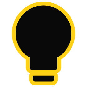 Light bulb icon in black and yellow, symbolizing ideas, creativity, and innovation.
