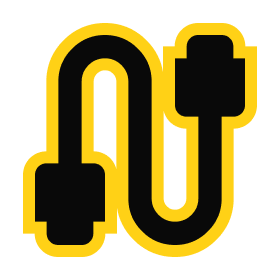 Icon representing a cable or connector with a yellow outline and black design, symbolizing connectivity and technology.