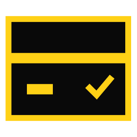 Yellow checkmark icon on a black background, representing task completion or verification.