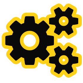 Black and yellow gears symbolizing mechanical engineering and technology, representing innovation and industrial design.