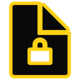 Icon representing document security with a lock symbol, illustrating data protection and privacy measures for sensitive information.