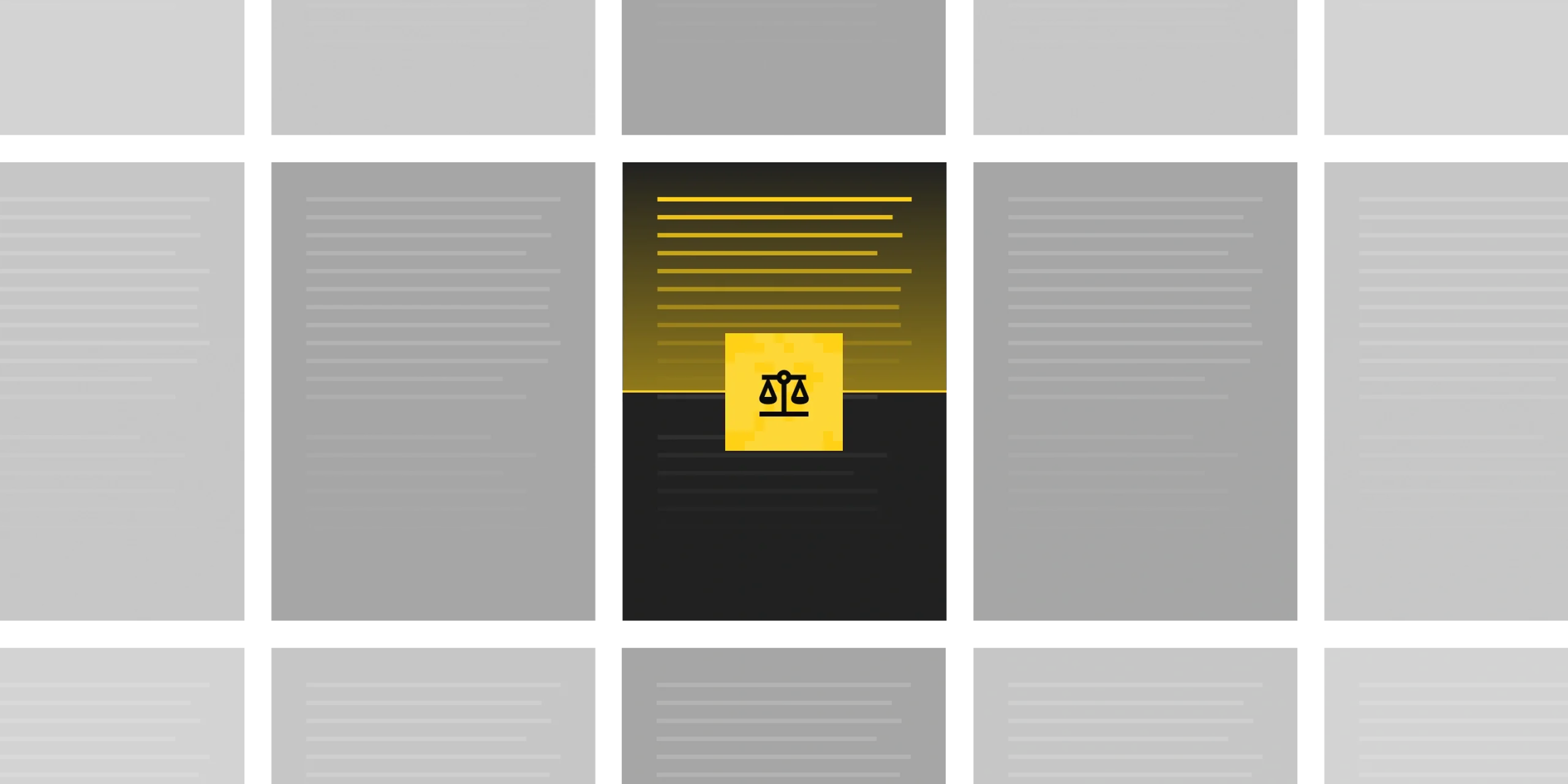 Abstract black background featuring a central yellow square with a stylized icon, representing innovation or technology.
