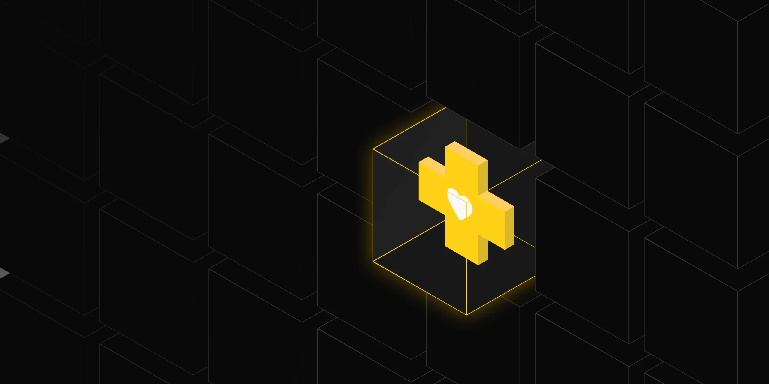3D illustration of a yellow medical cross icon on a dark background, symbolizing health and wellness.
