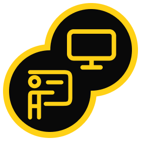 Icon representing a person presenting information on a digital screen, symbolizing online learning and virtual training.