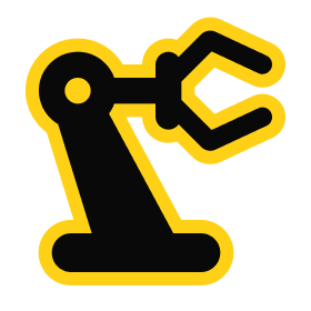 Robotic arm icon representing automation and technology in manufacturing and industry.
