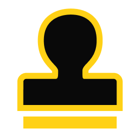 Icon of a user silhouette in black with a yellow outline, representing user profiles or account settings in digital applications.