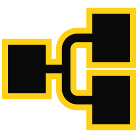 Black and yellow graphic depicting a stylized connection or link between two rectangular shapes, representing networking or integration concepts.