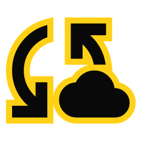 Cloud data synchronization icon featuring arrows in a circular motion around a cloud, emphasizing data management and cloud storage solutions.