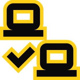Icon representing computer verification with checkmark, emphasizing technology and validation concepts.