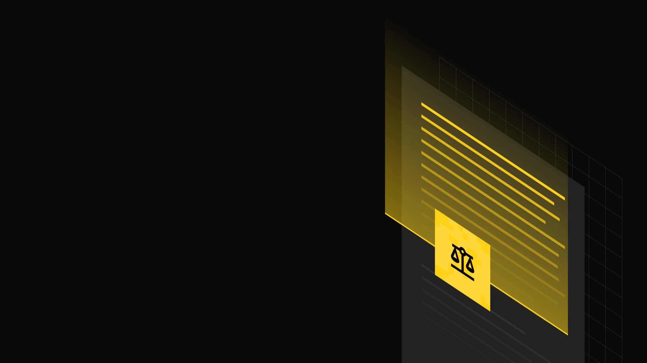 Abstract graphic design featuring a black background with yellow geometric shapes and lines, highlighting a modern aesthetic suitable for branding or digital media.