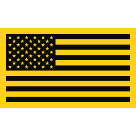Black and yellow version of the American flag, featuring stars and stripes in a bold design.