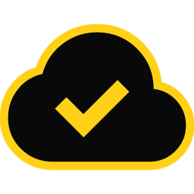Icon representing cloud storage with a checkmark, symbolizing successful data upload or backup.
