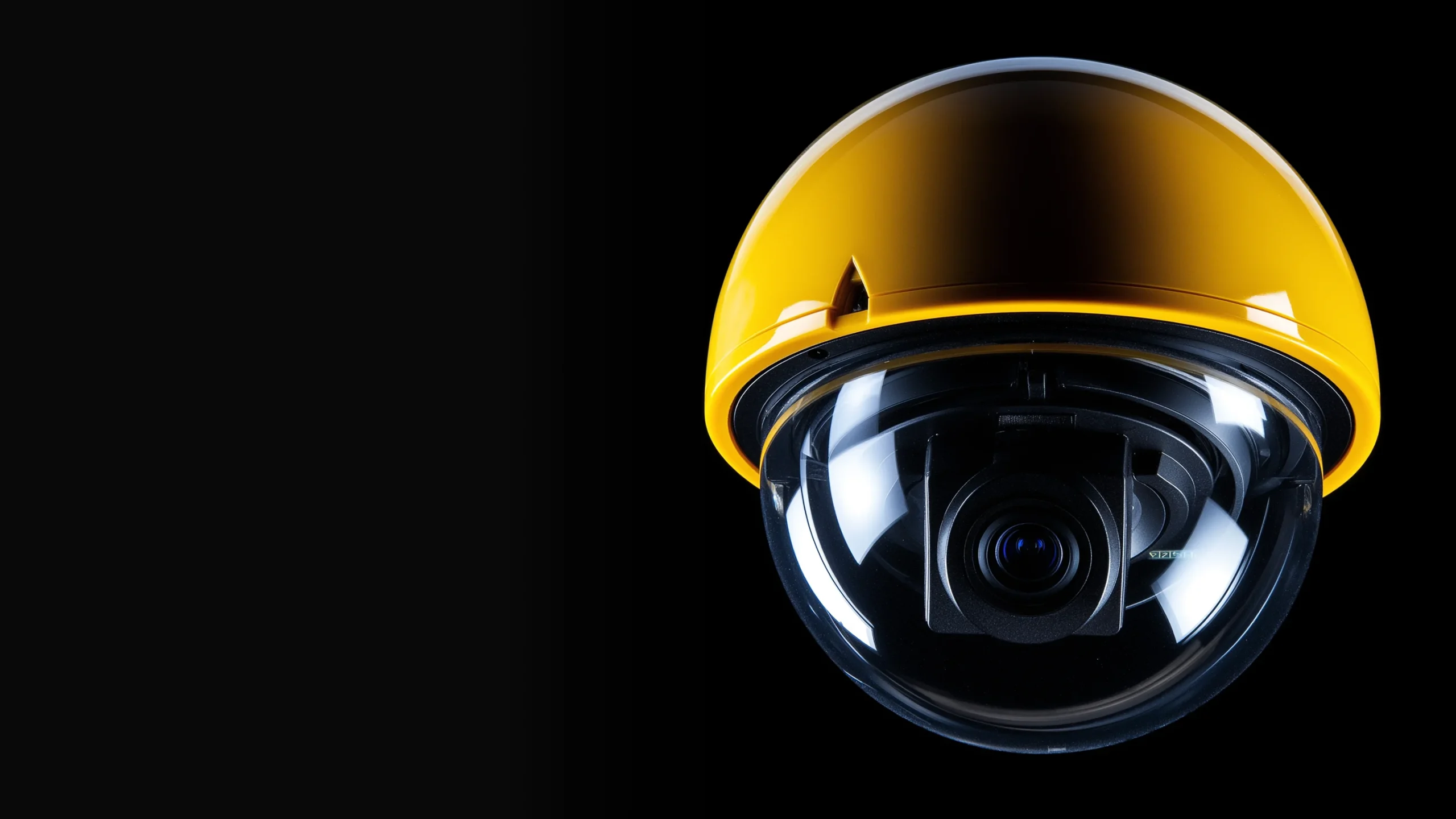 Security camera with a yellow dome casing, designed for surveillance and monitoring in various environments.