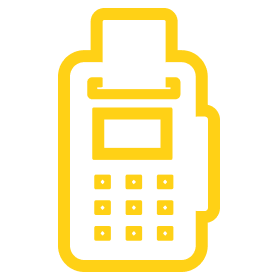Icon of a portable payment terminal with a keypad, commonly used for processing credit and debit card transactions.