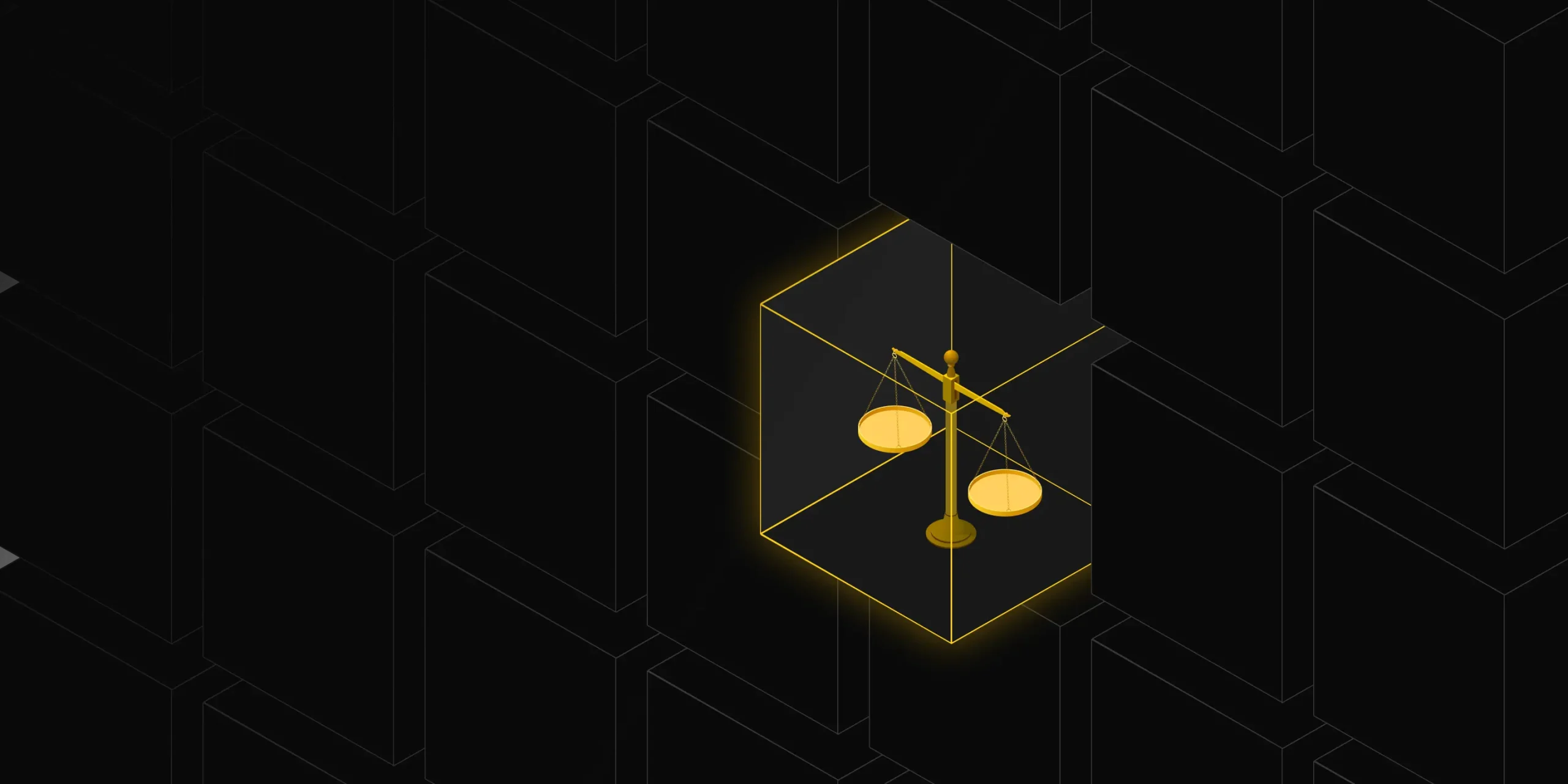 Golden scales of justice icon set against a dark geometric background, symbolizing law, fairness, and balance in legal matters.