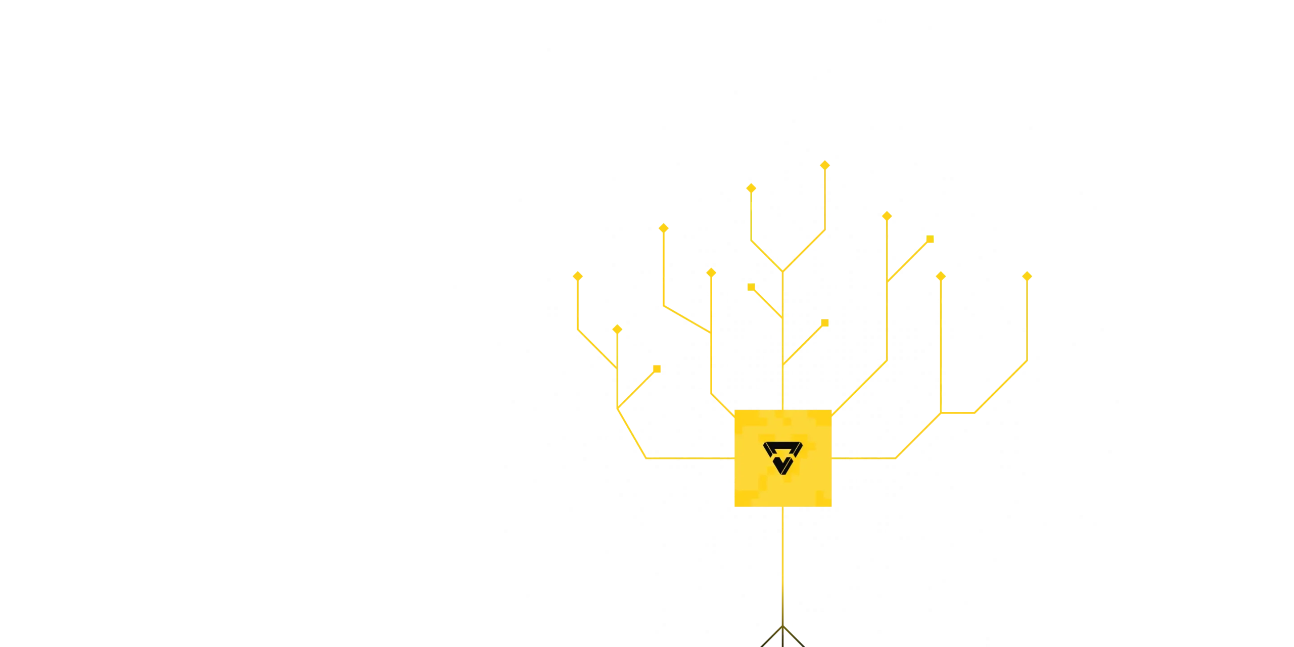 Yellow tree-like structure with branches extending from a central box, set against a white background, symbolizing technology or networking concepts.
