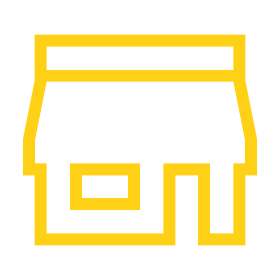 Yellow outline of a storefront icon representing a retail business. Ideal for use in e-commerce and business-related content.
